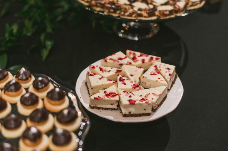 Delicious wedding bites from caterer Copper Kitchen at Mt Washington Mill Dye House in Baltimore, Maryland. Captured by Britney Clause Photography