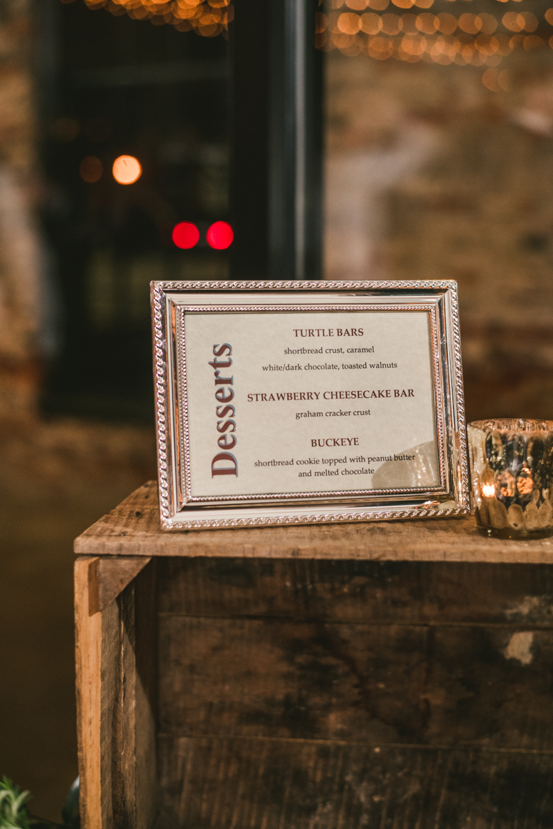 Delicious wedding bites from caterer Copper Kitchen at Mt Washington Mill Dye House in Baltimore, Maryland. Captured by Britney Clause Photography