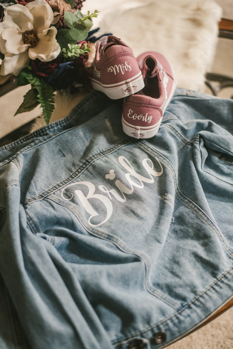 Fabulous wedding day bridal jean jacket. Photo by Britney Clause Photography