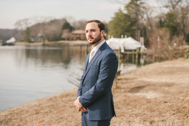 A groom getting ready for his wedding in Pasadena, Maryland by Britney Clause Photography