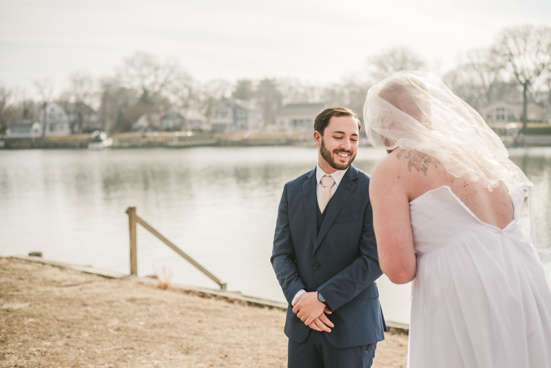 A hilarious first look prank between a groom and his groomsman in Pasadena, Maryland by Britney Clause Photography