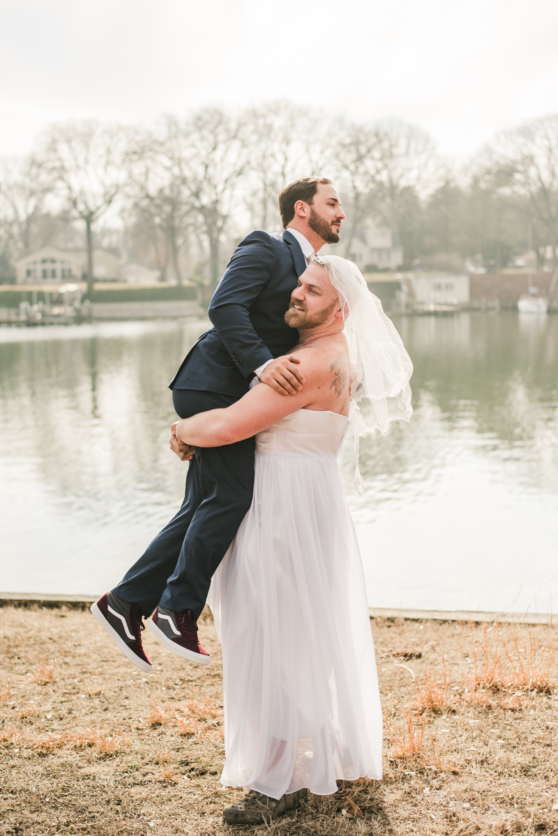 A hilarious first look prank between a groom and his groomsman in Pasadena, Maryland by Britney Clause Photography