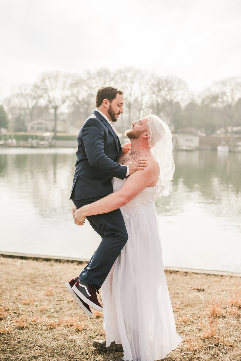 A hilarious first look prank between a groom and his groomsman in Pasadena, Maryland by Britney Clause Photography