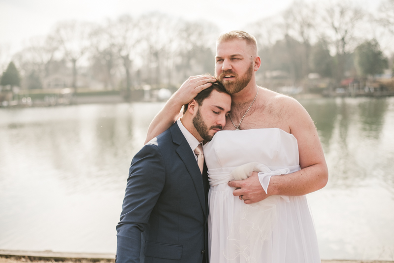 A hilarious first look prank between a groom and his groomsman in Pasadena, Maryland by Britney Clause Photography