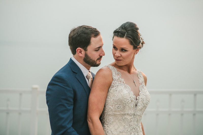 Gorgeous wedding portraits of the bride and groom at Kurtz's Beach in Pasadena, Maryland by Britney Clause Photography