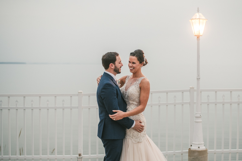 Gorgeous wedding portraits of the bride and groom at Kurtz's Beach in Pasadena, Maryland by Britney Clause Photography