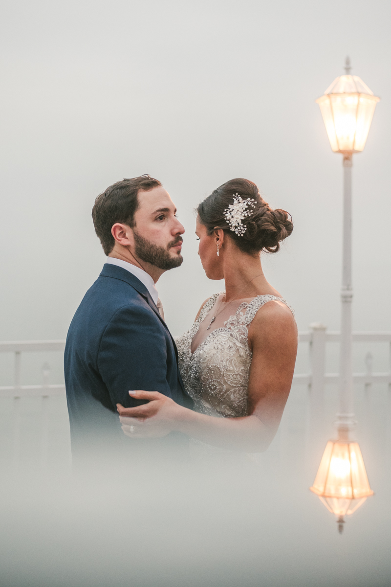 Gorgeous wedding portraits of the bride and groom at Kurtz's Beach in Pasadena, Maryland by Britney Clause Photography