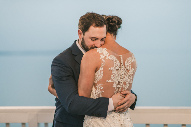 Gorgeous wedding portraits of the bride and groom at Kurtz's Beach in Pasadena, Maryland by Britney Clause Photography