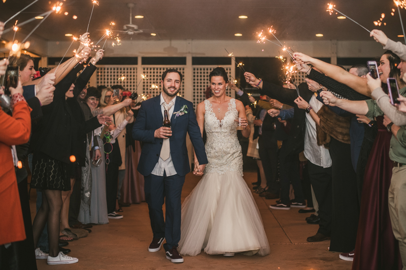 A fun and magical wedding sparkler send-off at Kurtz's Beach in Pasadena, Maryland by Britney Clause Photography