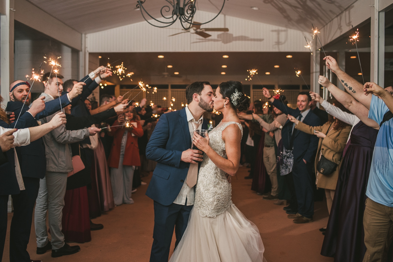 A fun and magical wedding sparkler send-off at Kurtz's Beach in Pasadena, Maryland by Britney Clause Photography