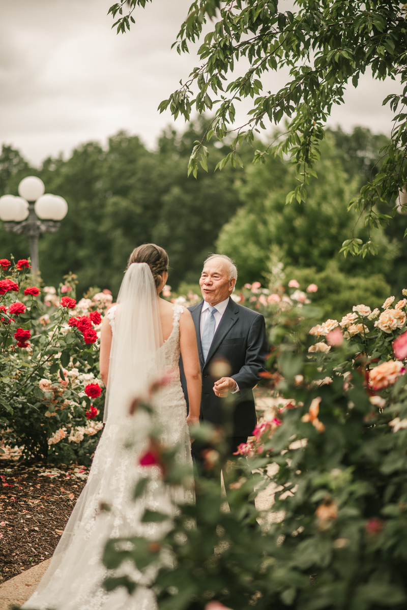 A lovely first look between dad and daughter at Antrim 1844 in Taneytown, Maryland by Britney Clause Photography