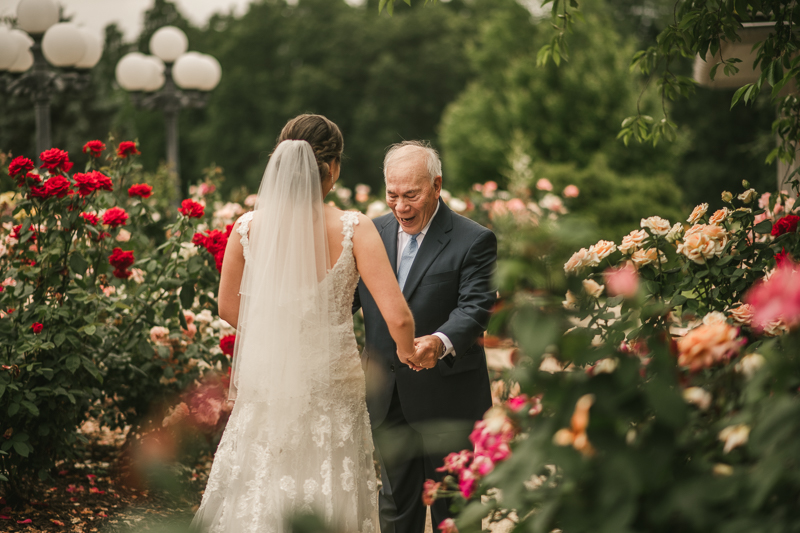 A lovely first look between dad and daughter at Antrim 1844 in Taneytown, Maryland by Britney Clause Photography