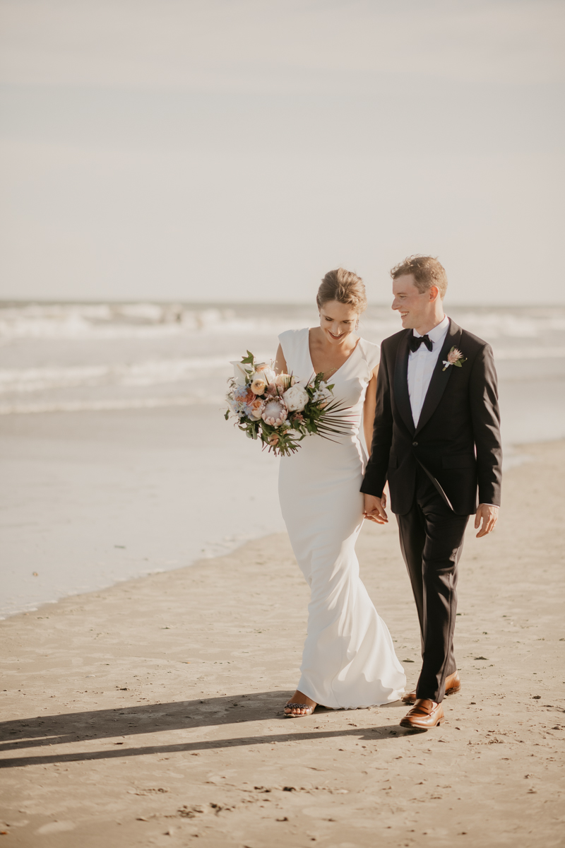 Stunning bride and groom beach wedding portraits in Folly Beach, South Carolina by Britney Clause Photography