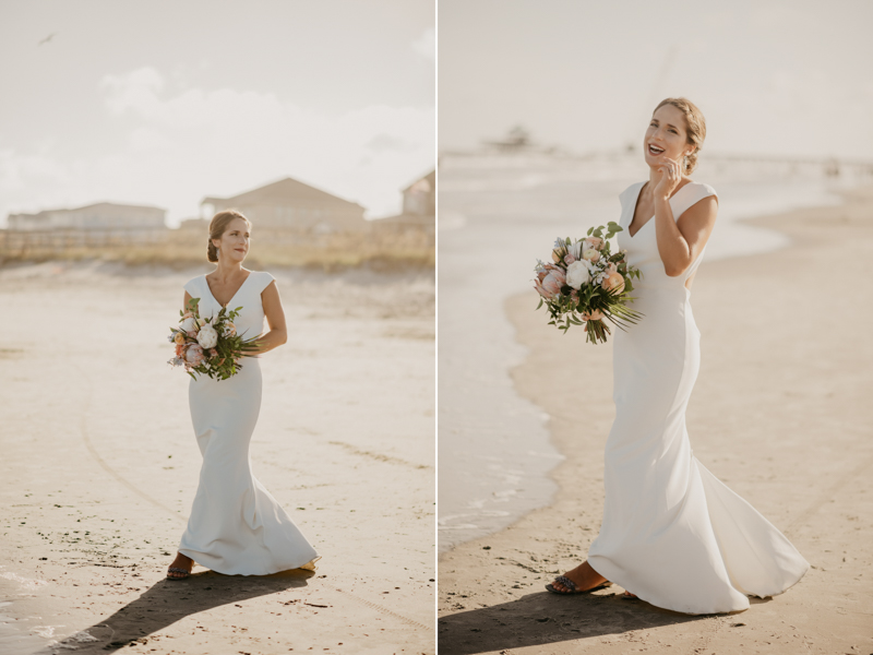 Stunning bride and groom beach wedding portraits in Folly Beach, South Carolina by Britney Clause Photography