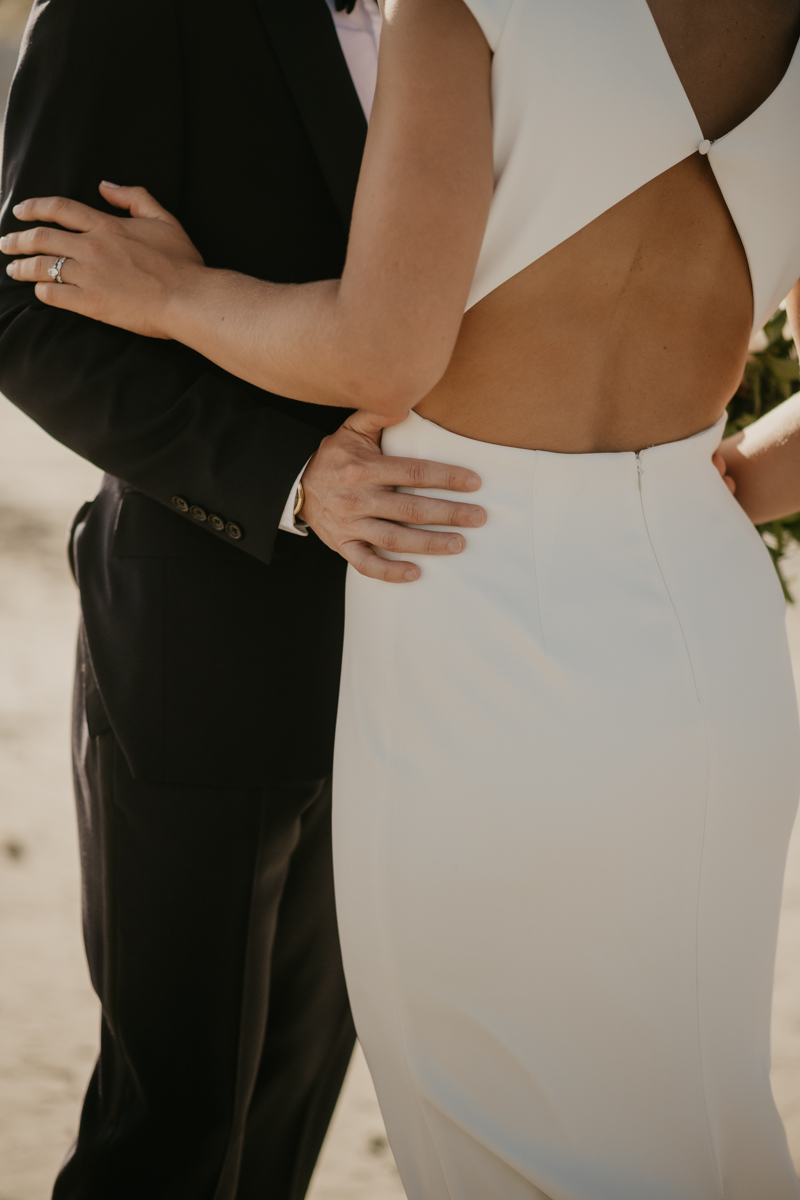 Stunning bride and groom beach wedding portraits in Folly Beach, South Carolina by Britney Clause Photography