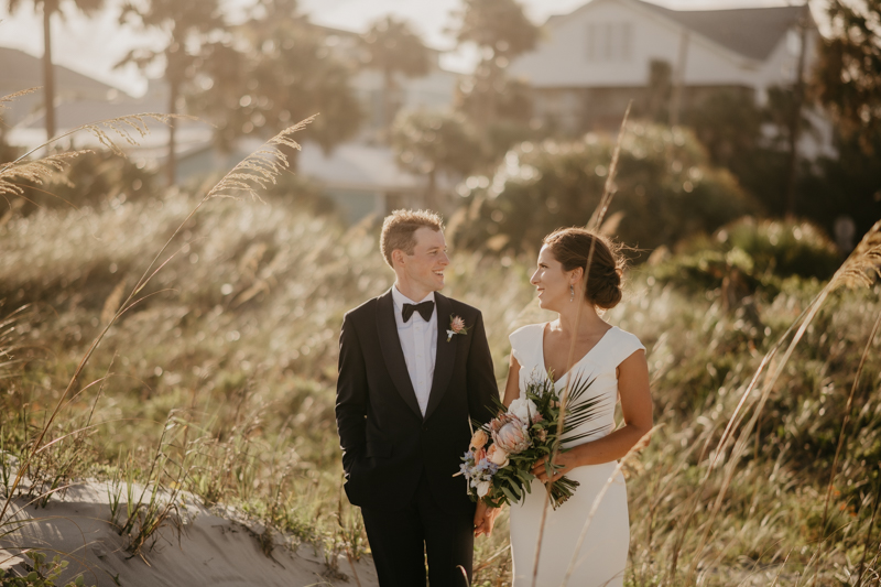 Stunning bride and groom beach wedding portraits in Folly Beach, South Carolina by Britney Clause Photography