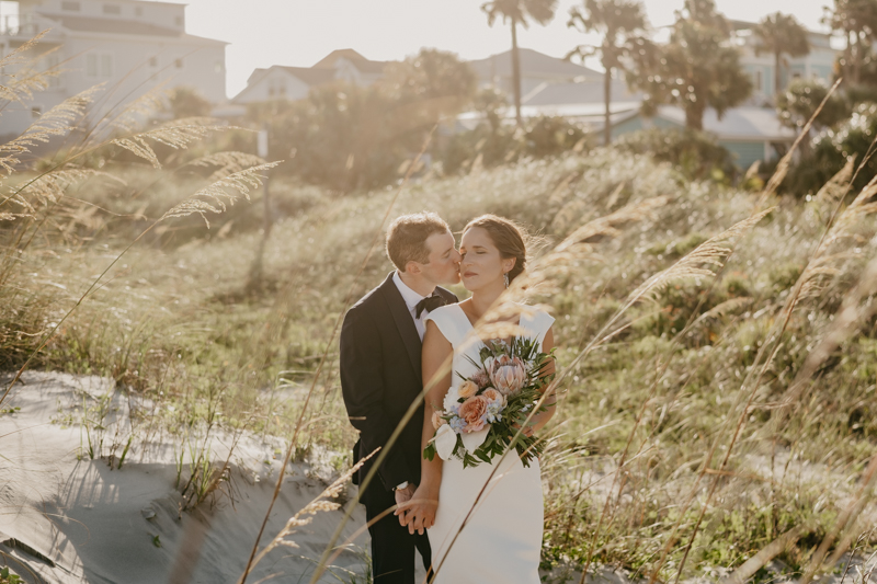 Stunning bride and groom beach wedding portraits in Folly Beach, South Carolina by Britney Clause Photography