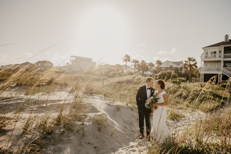 Stunning bride and groom beach wedding portraits in Folly Beach, South Carolina by Britney Clause Photography