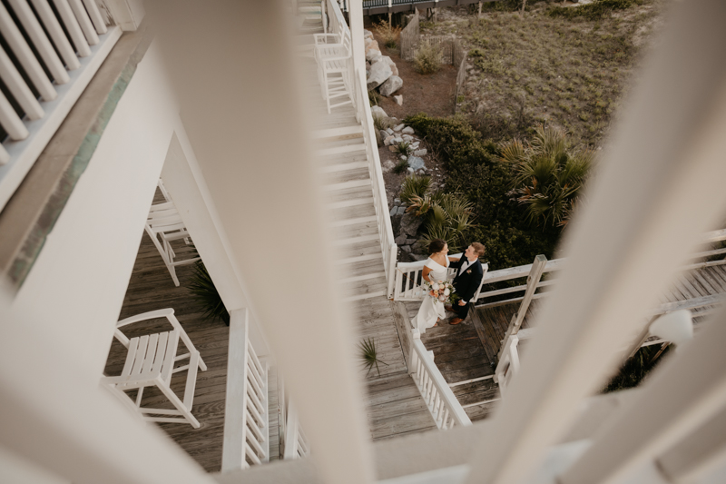 Stunning bride and groom beach wedding portraits in Folly Beach, South Carolina by Britney Clause Photography