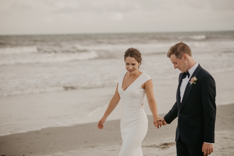 Stunning bride and groom beach wedding portraits in Folly Beach, South Carolina by Britney Clause Photography