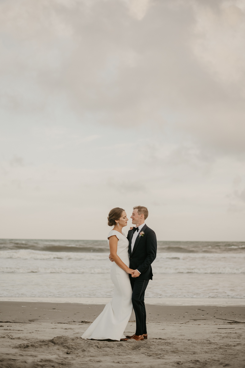 Stunning bride and groom beach wedding portraits in Folly Beach, South Carolina by Britney Clause Photography