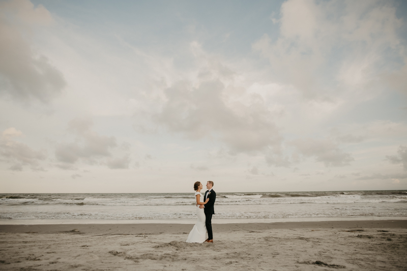 Stunning bride and groom beach wedding portraits in Folly Beach, South Carolina by Britney Clause Photography