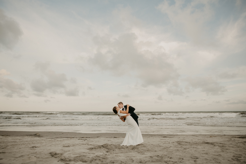 Stunning bride and groom beach wedding portraits in Folly Beach, South Carolina by Britney Clause Photography