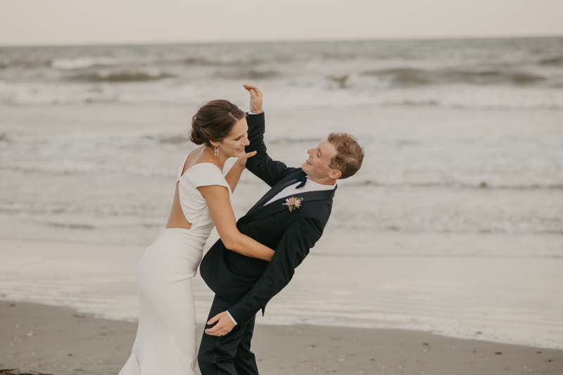 Stunning bride and groom beach wedding portraits in Folly Beach, South Carolina by Britney Clause Photography