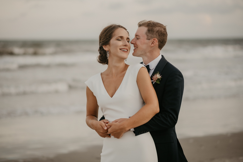 Stunning bride and groom beach wedding portraits in Folly Beach, South Carolina by Britney Clause Photography