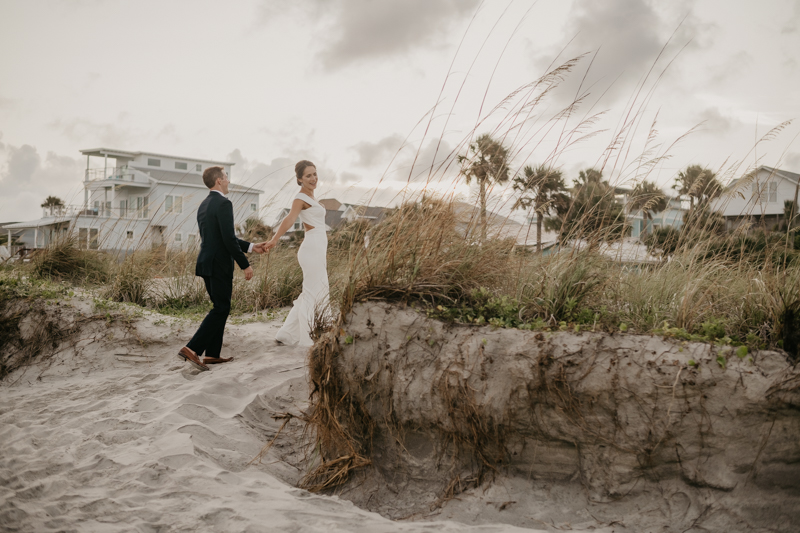 Stunning bride and groom beach wedding portraits in Folly Beach, South Carolina by Britney Clause Photography