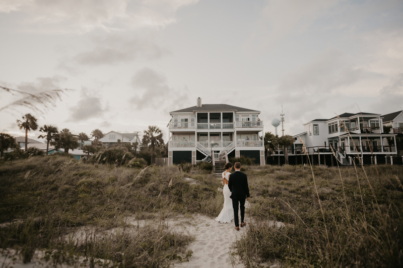 Stunning bride and groom beach wedding portraits in Folly Beach, South Carolina by Britney Clause Photography