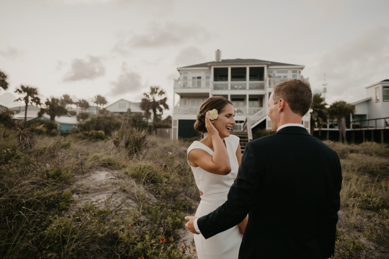 Stunning bride and groom beach wedding portraits in Folly Beach, South Carolina by Britney Clause Photography