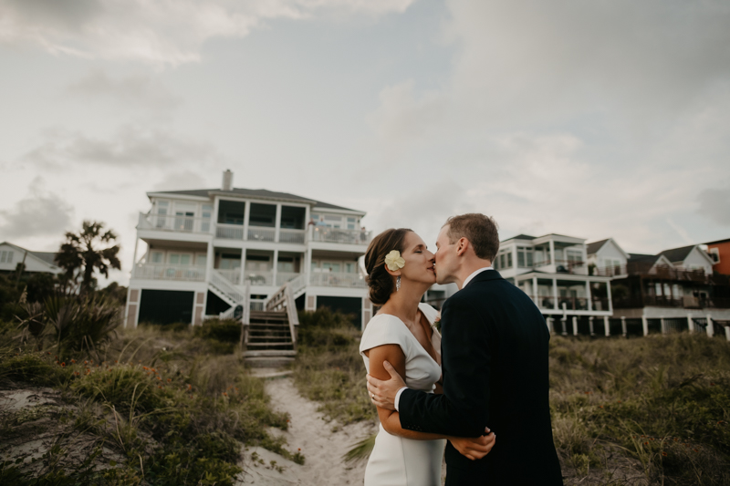 Stunning bride and groom beach wedding portraits in Folly Beach, South Carolina by Britney Clause Photography