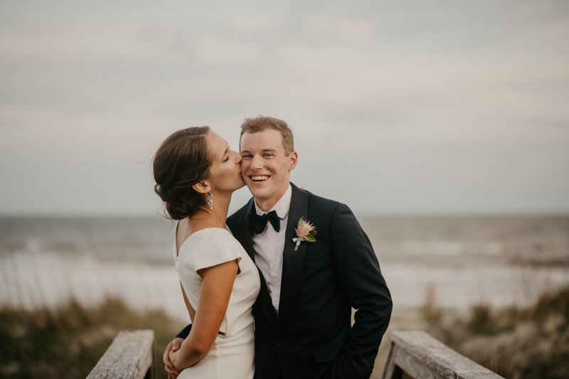 Stunning bride and groom beach wedding portraits in Folly Beach, South Carolina by Britney Clause Photography