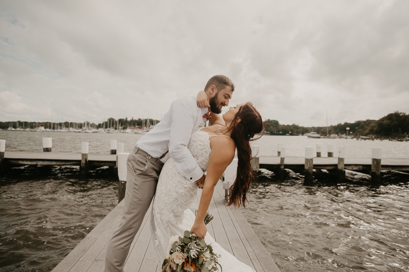 Stunning bride and groom wedding portraits at The Anchor Inn in Pasadena, Maryland by Britney Clause Photography