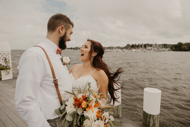 Stunning bride and groom wedding portraits at The Anchor Inn in Pasadena, Maryland by Britney Clause Photography