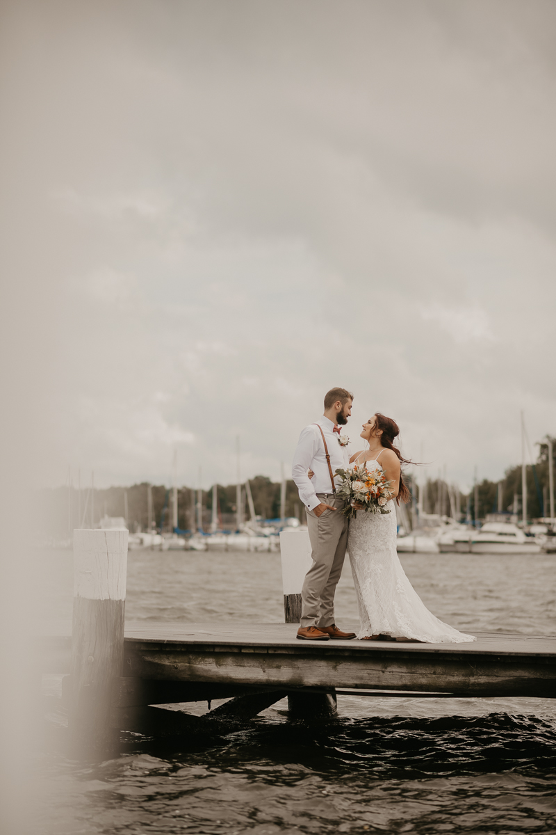 Stunning bride and groom wedding portraits at The Anchor Inn in Pasadena, Maryland by Britney Clause Photography