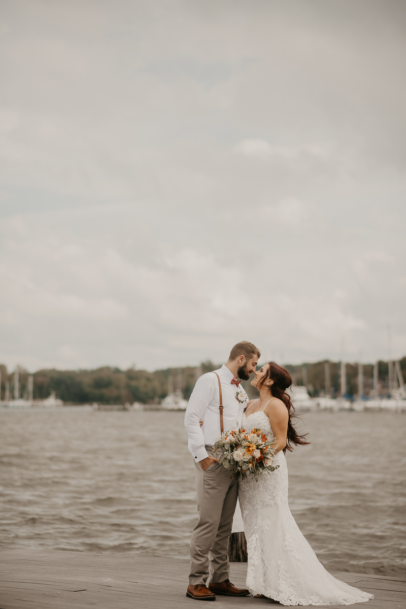 Stunning bride and groom wedding portraits at The Anchor Inn in Pasadena, Maryland by Britney Clause Photography