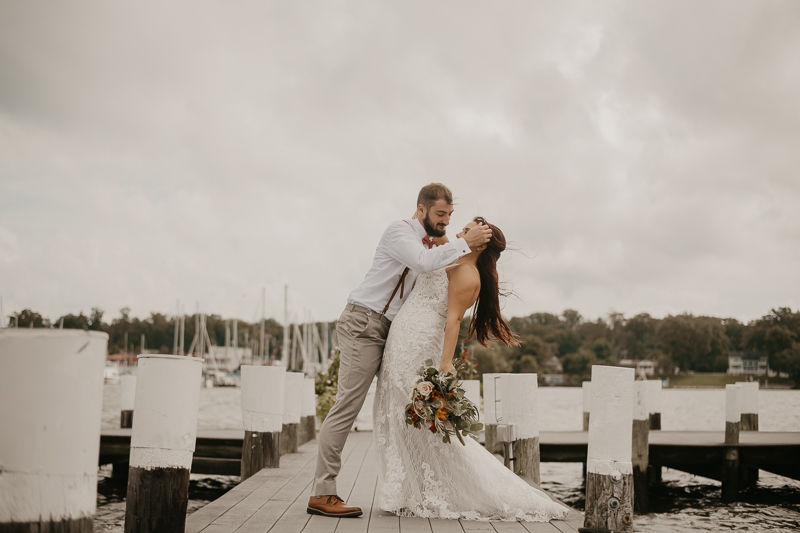 Stunning bride and groom wedding portraits at The Anchor Inn in Pasadena, Maryland by Britney Clause Photography