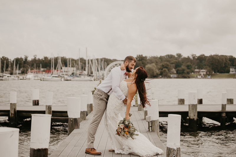 Stunning bride and groom wedding portraits at The Anchor Inn in Pasadena, Maryland by Britney Clause Photography