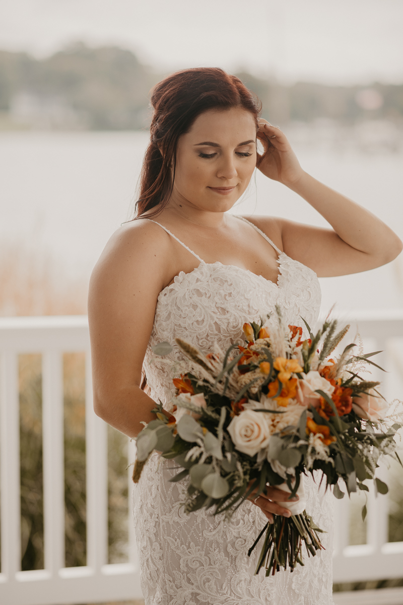 Stunning bride and groom wedding portraits at The Anchor Inn in Pasadena, Maryland by Britney Clause Photography