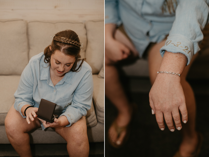 A bride getting ready for her wedding at Kylan Barn in Delmar, Maryland by Britney Clause Photography