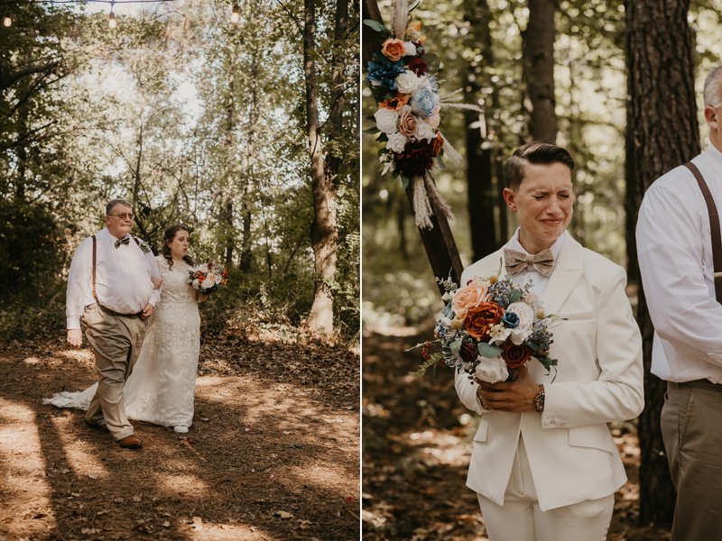 Amazing same sex wedding ceremony in the woods at Kylan Barn in Delmar, Maryland by Britney Clause Photography