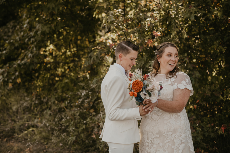 Stunning bride and bride wedding portraits at Kylan Barn in Delmar, Maryland by Britney Clause Photography