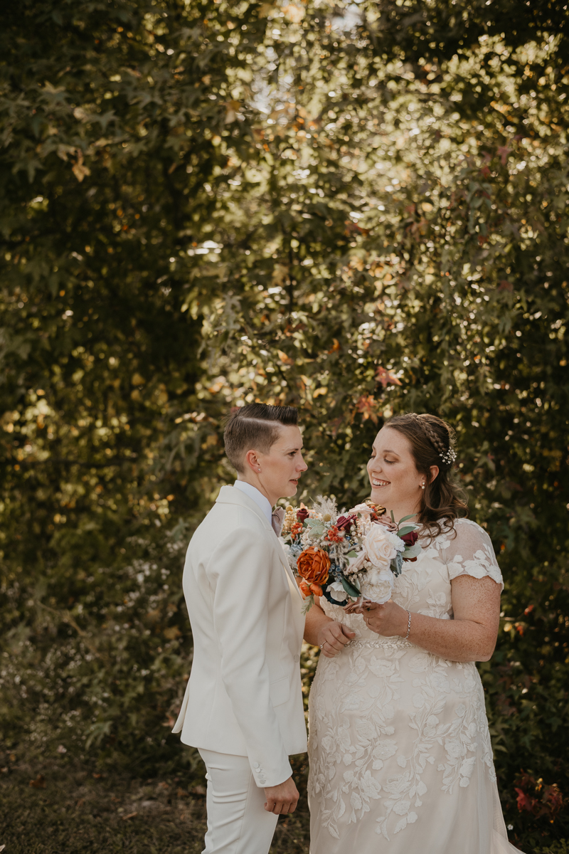 Stunning bride and bride wedding portraits at Kylan Barn in Delmar, Maryland by Britney Clause Photography