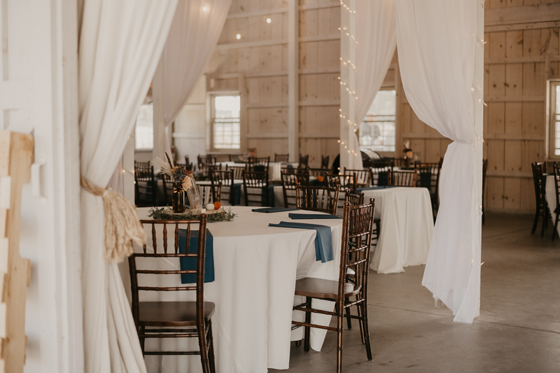 Magical DIY wedding reception decor at Kylan Barn in Delmar, Maryland by Britney Clause Photography