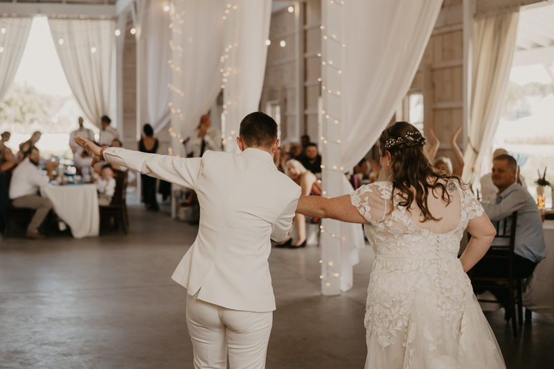 A fun wedding reception at Kylan Barn in Delmar, Maryland by Britney Clause Photography