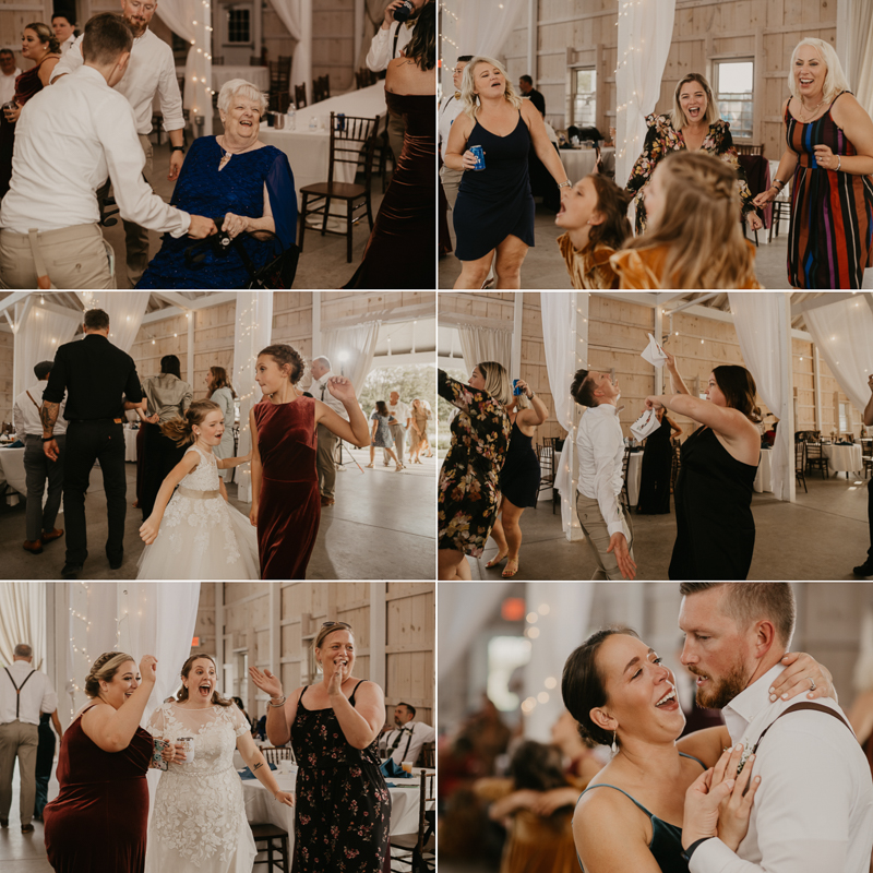 A fun wedding reception at Kylan Barn in Delmar, Maryland by Britney Clause Photography