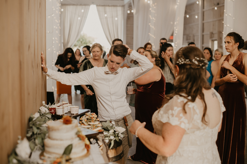 A fun wedding reception at Kylan Barn in Delmar, Maryland by Britney Clause Photography