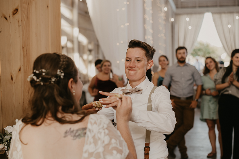 A fun wedding reception at Kylan Barn in Delmar, Maryland by Britney Clause Photography